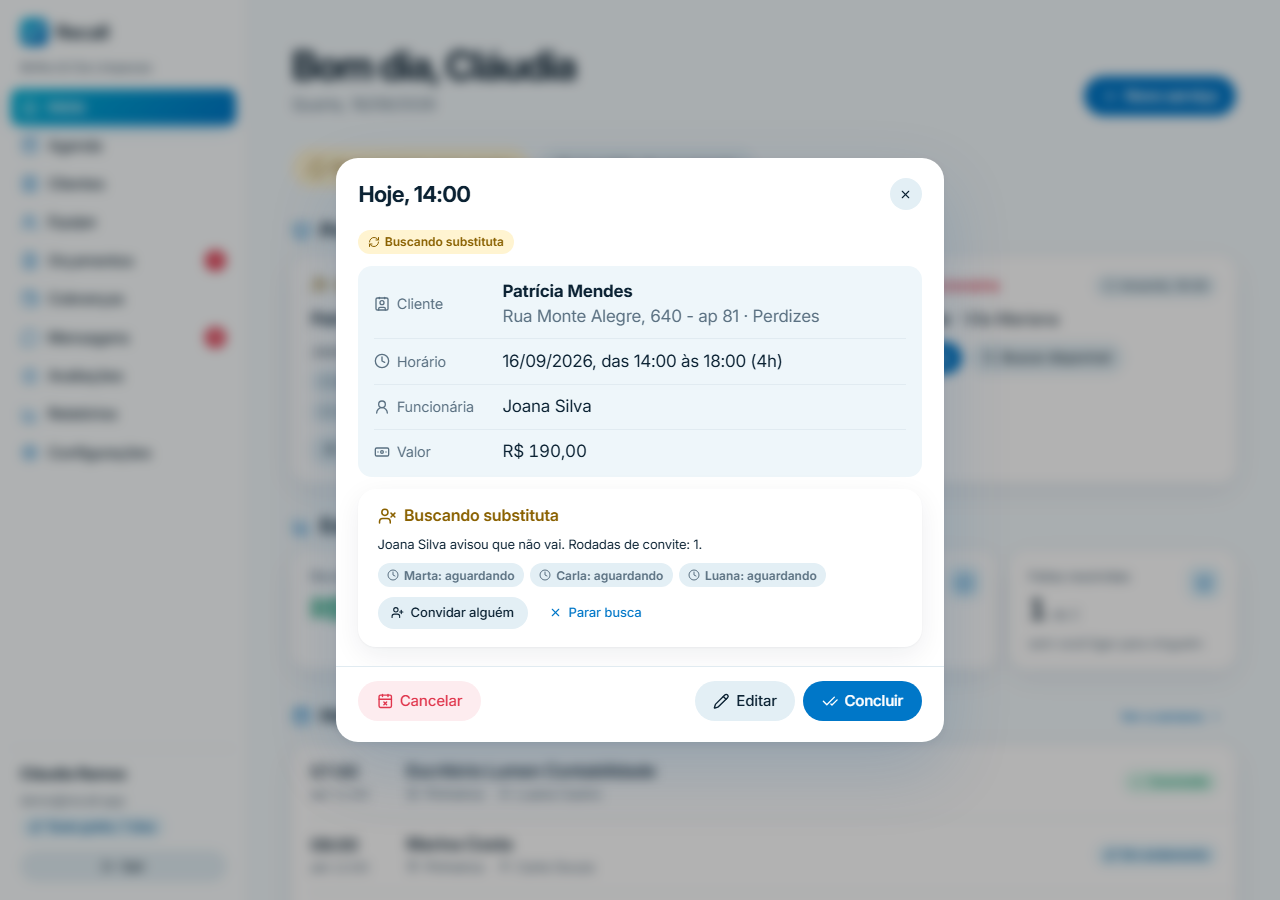 Serviço com a funcionária em falta e as colegas convidadas para cobrir